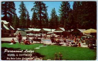 Big Bear Lake,  California Ca Paramount Lodge Hotel & Cottages 1950s Postcard