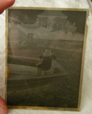 Antique Glass Photo Plate Negative,  Young Girl Seated In Boat