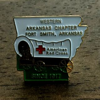 American Red Cross Pin Arkansas State Map Covered Wagon Chapter Lapel Pin