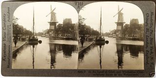 Keystone Stereoview Of Canal & Windmill In The Netherlands From 1930’s T600 Set