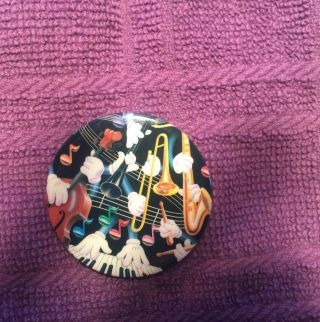 Rare Vintage 1983 Lisa Frank Button Pin Musical Themed With Music Instruments