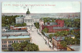 Columbia South Carolina Main Street & Capitol From The Skyscraper 1913 Postcard