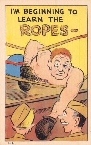 Military Comic Pun Beginning To Learn The Ropes Soldier Knocked Out Boxing Wwii