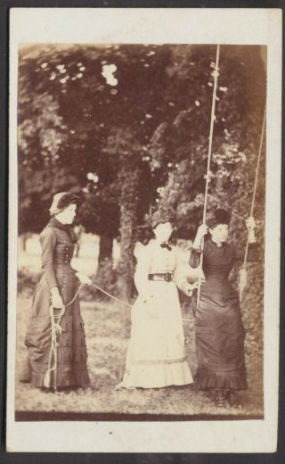 Cdv2108 Victorian Carte De Visite: Ladies On Swing,  C Potts,  Essex,  1860s