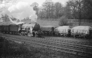 Old Negative.  British Railways Steam Train / Locomotive Pulling Wagons.