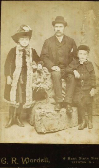 1890s Cabinet Photograph By Wardell Of Trenton N.  J.  Portrait Of A Man & Children