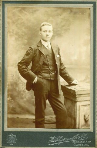 1890s Cabinet Photograph By Hohlgemuth Of Glasgow Portrait Of Suited Young Man