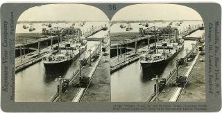 Panama Canal Freight Steamer Ship In Gatun Locks Stereoview 21784 19050 Fx