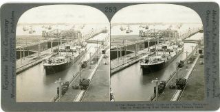 Panama Canal Freight Steamer Ship In Gatun Locks Stereoview 21784 Ve253b Fx
