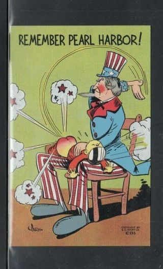 Patriotic Postcard Remember Pearl Harbor Uncle Sam Spanking Tojo Yaris