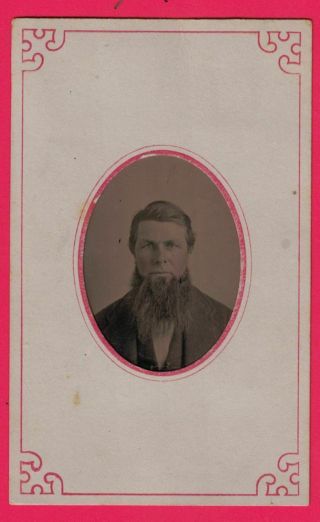 Antique Tintype Photo 1800s Man With Beard,  In Paper Frame (2 - 7/16 X 3 - 15/16)