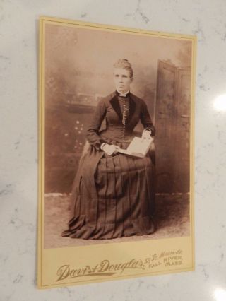 Vintage Cabinet Photo Of A Woman Holding A Book Davis & Douglas Fall River Mass