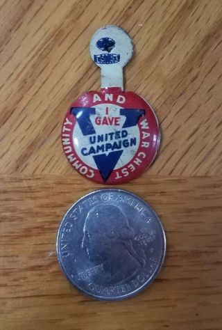 Vintage Ww2 Era Fold Over Tab Pin Pinback Victory Community & War Chest I Gave