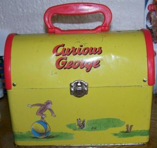 Vintage Round Top Curious George Metal Collectible Lunch Box
