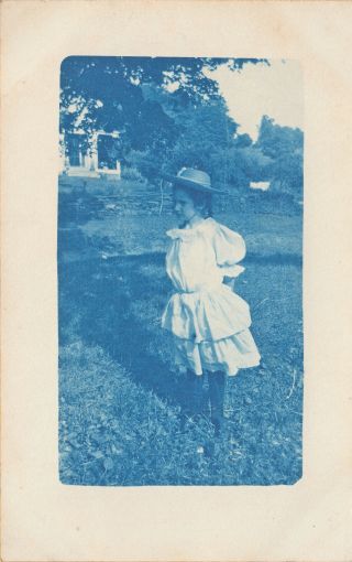 Strafford,  Vt Cyanotype Rppc Laura All Dressed Up In White C1920