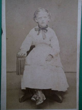 Cdv Cute Young Girl White Dress Bows Short Blonde Hair Light Coloered Eyes