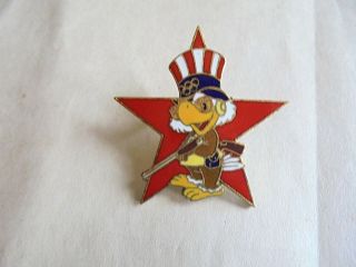 1984 La Olympics Sam The Eagle With A Shotgun Shooting Event Enamel Souvenir Pin