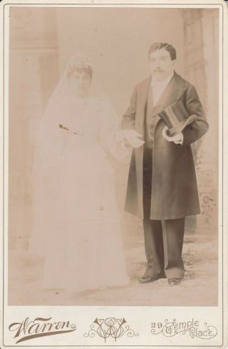 Cabinet Card,  Great Ad C.  W.  Photographer Warren Boston,  Mass,  Wedding Couple