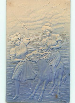 Pre - Linen Risque Heavily Embossed - Sexy Girls At The Beach Ab6106