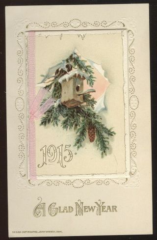 1915 Joh Winsch Year Post Card With Add On Calendar & Ribbon