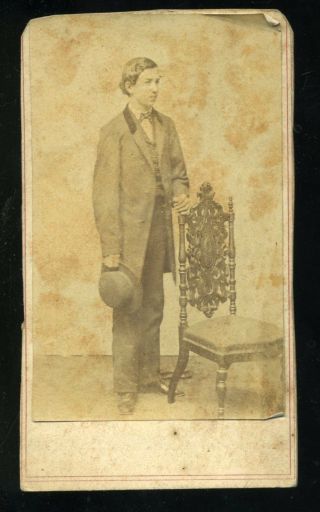 Civil War Era Cdv Of Young Man Well Dressed Great Hat By Warren Of Lowell Ma