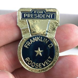 1936 Franklin D Roosevelt For President Blue & Gold Foil 1 " Sticker Authentic