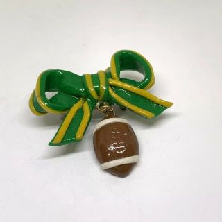 University Of Oregon Ducks Homemade Dangly Football Bow Pin Lapel Brooch