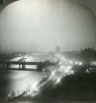 England London Thames @ Night Westminster Bridge Stereoview 13101 T91 18869