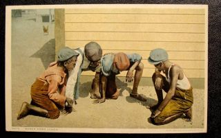 1910 Black American Postcard - " Seben Come Leben " Black Boys Shooting Dice
