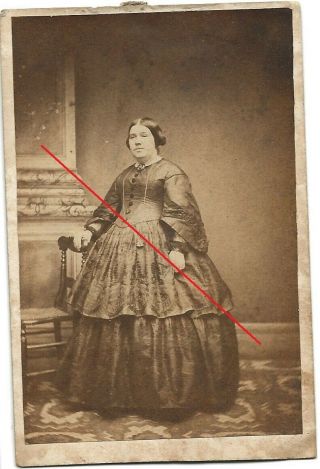 C1860 Cdv Carte De Visite Victorian Photograph Unknown Woman In Crinoline Dress