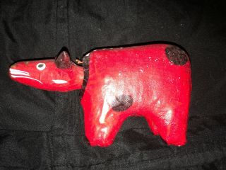 Vintage Paper Mache Red Animal Nodder Bobble Head (cow? Bull? Cat?) Hand Painted