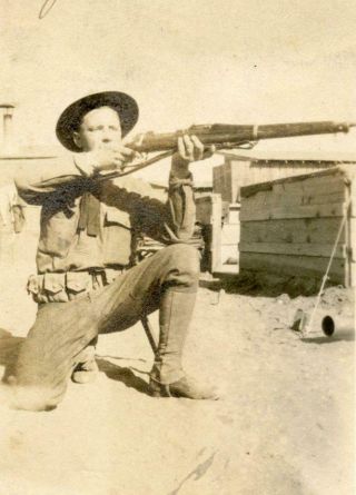 Mt50 Vtg Photo Wwi Era Military Man Rifle Gun Aiming,  Early 1900 