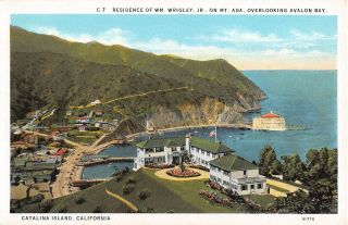 California Postcard Catalina Island Avalon Bay Aerial View Residence Of Wrigley