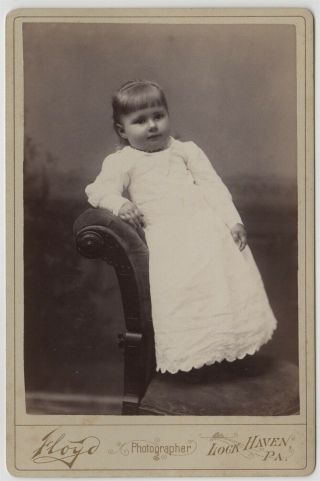 Cabinet Card Toddler White Gown - By J W C Floyd,  Lock Haven Pa Imprint