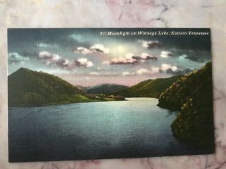 Antique Linen Postcard 1930 - 40’s Moonlight Watauga Lake Elizabethton Tennessee