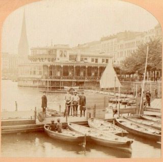 1884 View On The Alster River,  Hamburg,  Germany.  Kilburn Stereoview Photo