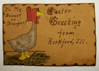 Rockford Illinois Hand Painted Easter Duck Leather Holiday Greeting Postcard