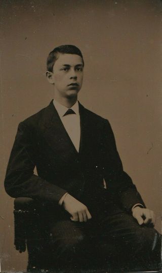 Tintype Young Man Hand Colored Cheeks,  Formal Attire,  Stripped Dress Trousers