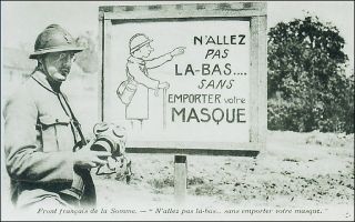 World War 1 Military,  France: Gas Mask Sign,  Soldier,  Somme Front.  Pre - 1915 B&w.
