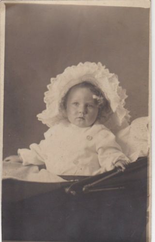 Old Photo Postcard Fashion Children Girl Pram Lace Bonnet Baby Sb2