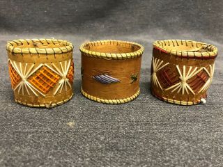 3 Quill Napkin Rings Mackinaw City,  Mi.  - Hand Made - Indian - Native American