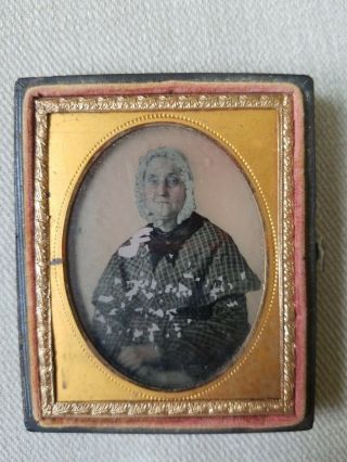 Antique Tintype Photo In Hard Case Half Frame Lady Civil War Era