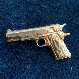 (o12) Vintage Lapel Pin Copper Gun Hand Gun Miniature 1980 