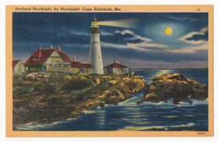 Night View Of Portland Head Lighthouse,  Cape Elizabeth,  Maine Ca.  1940 