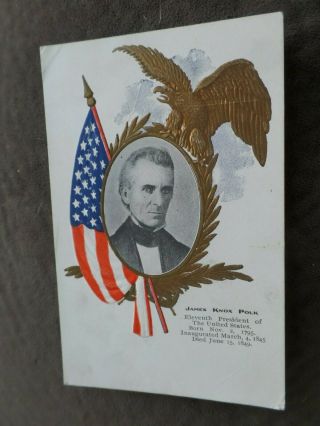 James Knox Polk 11th President Patriotic Postcard W/ Eagle And Us Flag 1910