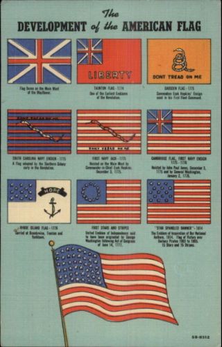 Development Or Evolution Of The American Flag Linen Postcard Apx