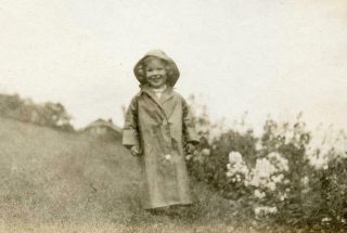 W83 Vtg Photo Little Girl In Rain Gear Among Wildflowers,  Ct C 1926