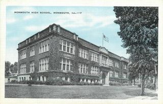 Monmouth Illinois High School 1930s Blue Sky Postcard