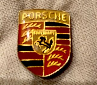 Vintage Porsche Logo Lapel Hat Tie Pin Badge 7/8 Inch Pin - Back Enameled