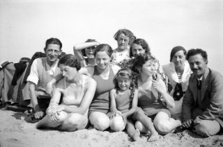 Old Negative.  Men & Women Pose On Beach.  Women In Swimwear.  1930